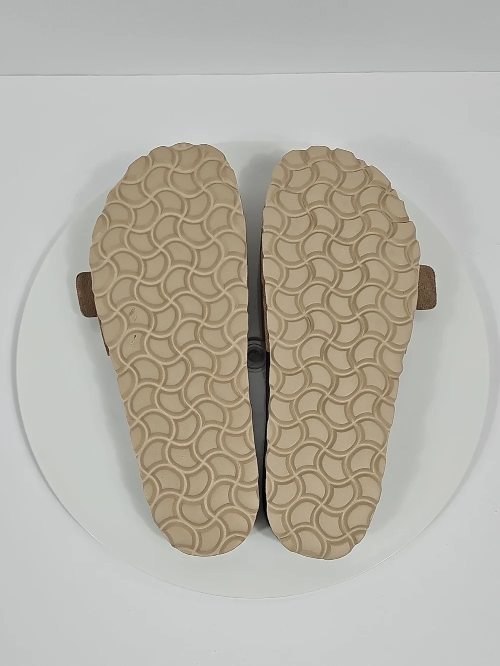 NWT Autenti Spain Leather Cork Footbed Buckle Slide Sandals Taupe 6.5 Vacation